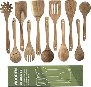 11-Piece Natural Acacia Wooden Kitchen Utensil Set