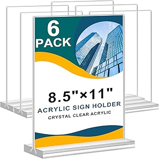 Set of 6 Clear Acrylic Sign Holders for 8.5 x 11 Displays