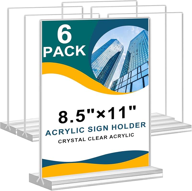 Set of 6 Clear Acrylic Sign Holders for 8.5 x 11 Displays