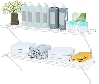 Wall Mounted Closet Shelves, 2 Pack, 4 ft x 12 in White Wire Organizer