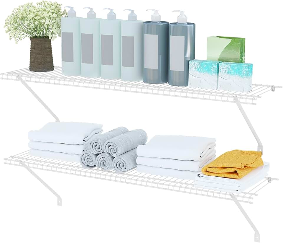 Wall Mounted Closet Shelves, 2 Pack, 4 ft x 12 in White Wire Organizer