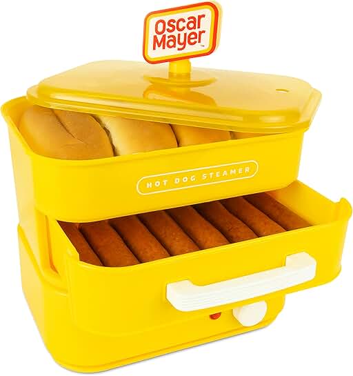 Diner-Style Hot Dog Steamer and Bun Warmer with 8 Hot Dogs and 4 Buns