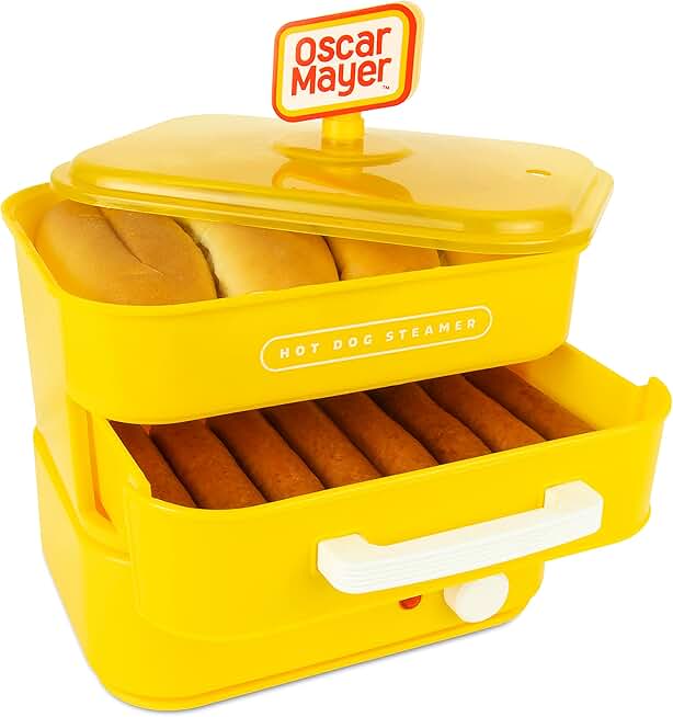 Diner-Style Hot Dog Steamer and Bun Warmer with 8 Hot Dogs and 4 Buns