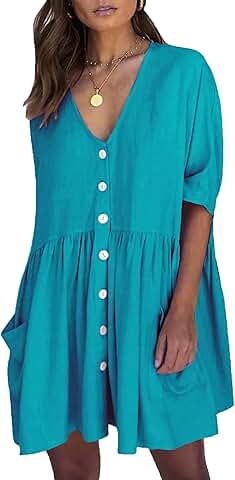 Women's Beach Coverup with Sleeves and Button Pocket