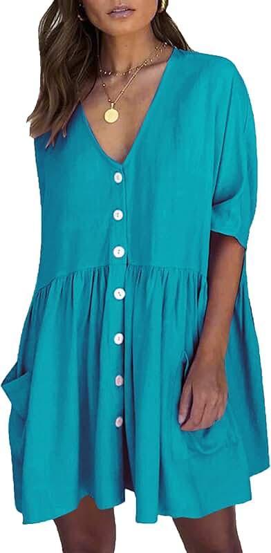 Women's Beach Coverup with Sleeves and Button Pocket