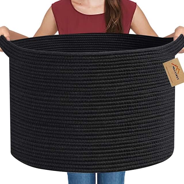 Large Black Woven Rope Storage Basket for Living Room