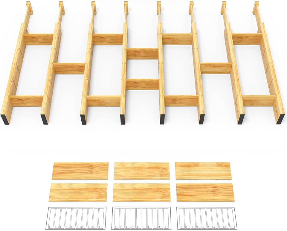 Expandable Bamboo Drawer Dividers with Labels
