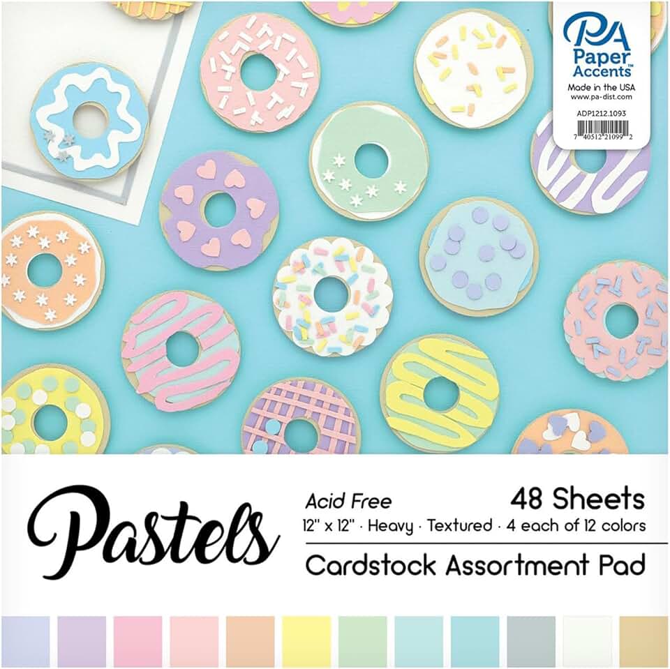 12x12 pastel colored cardstock pack, 48 sheets