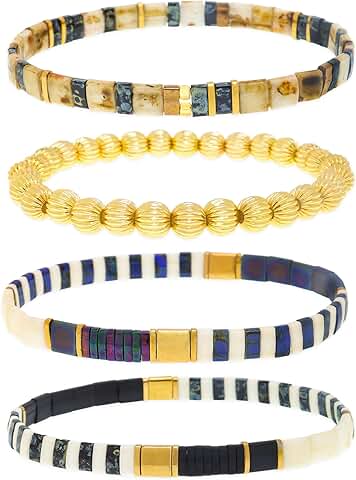Gold Beaded Stretch Bracelets Set for Women
