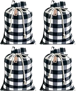 Set of four large Christmas gift bags in black and white plaid