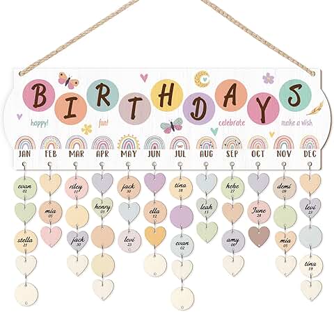 Wooden Family Birthday Calendar Wall Hanging with Tags
