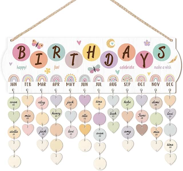 Wooden Family Birthday Calendar Wall Hanging with Tags