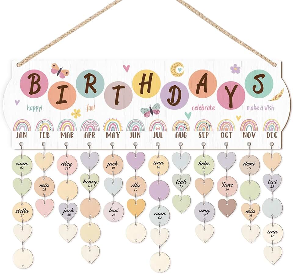 Wooden Family Birthday Calendar Wall Hanging with Tags