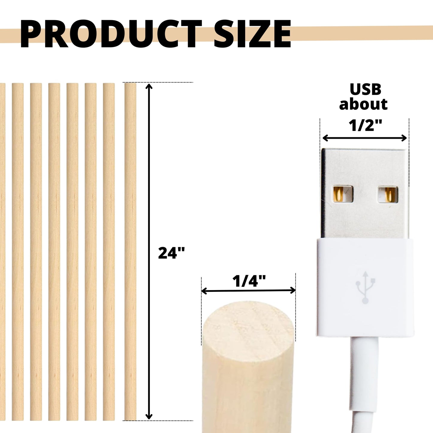 40 pcs 24 Inch 1/4 Inch Wooden Dowel Rods