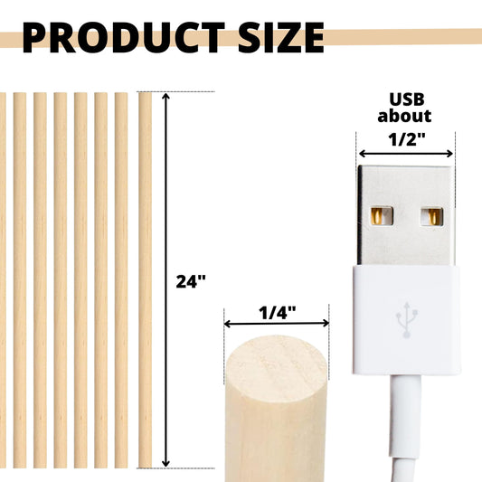40 pcs 24 Inch 1/4 Inch Wooden Dowel Rods