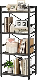 Black 4-Tier Metal Bookcase for Living Room and Bedroom