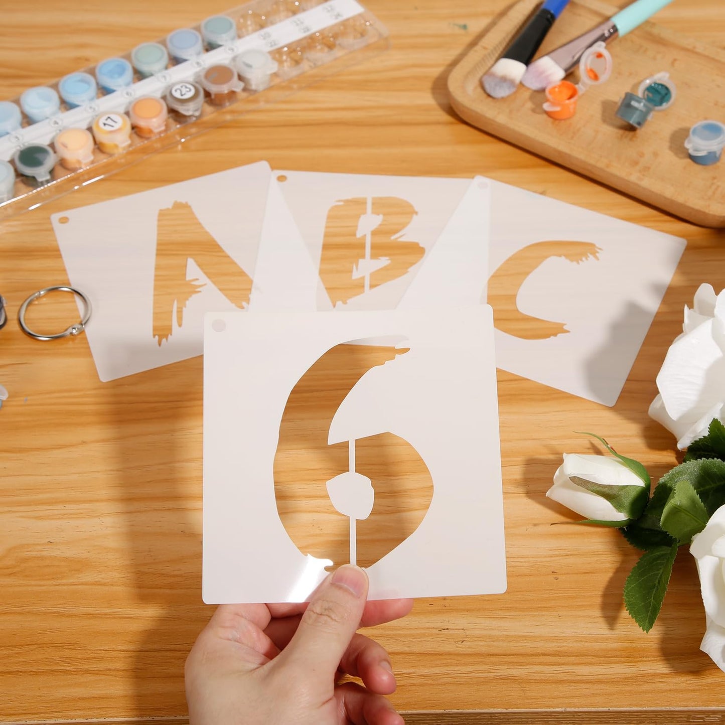 36pcs Uppercase Letter and Number Stencils with Metal Ring
