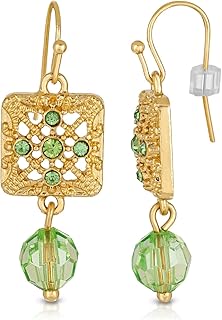 Square Green Crystal Drop Earrings