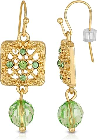 Square Green Crystal Drop Earrings