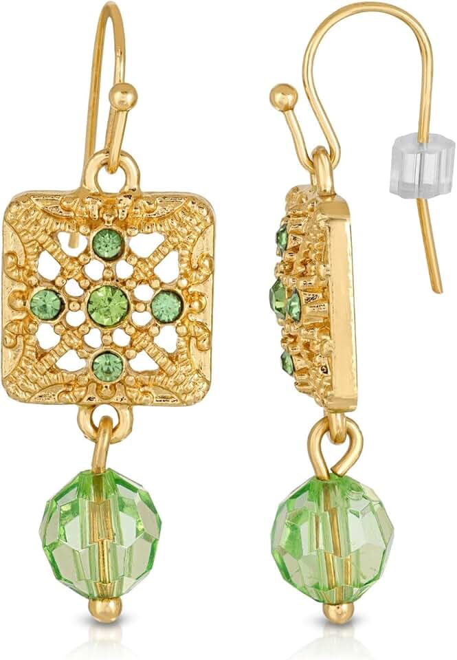 Square Green Crystal Drop Earrings