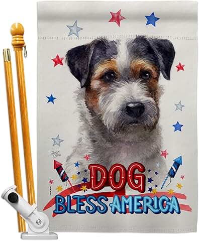 Patriotic Black Jack Russell Dog House Flag Set