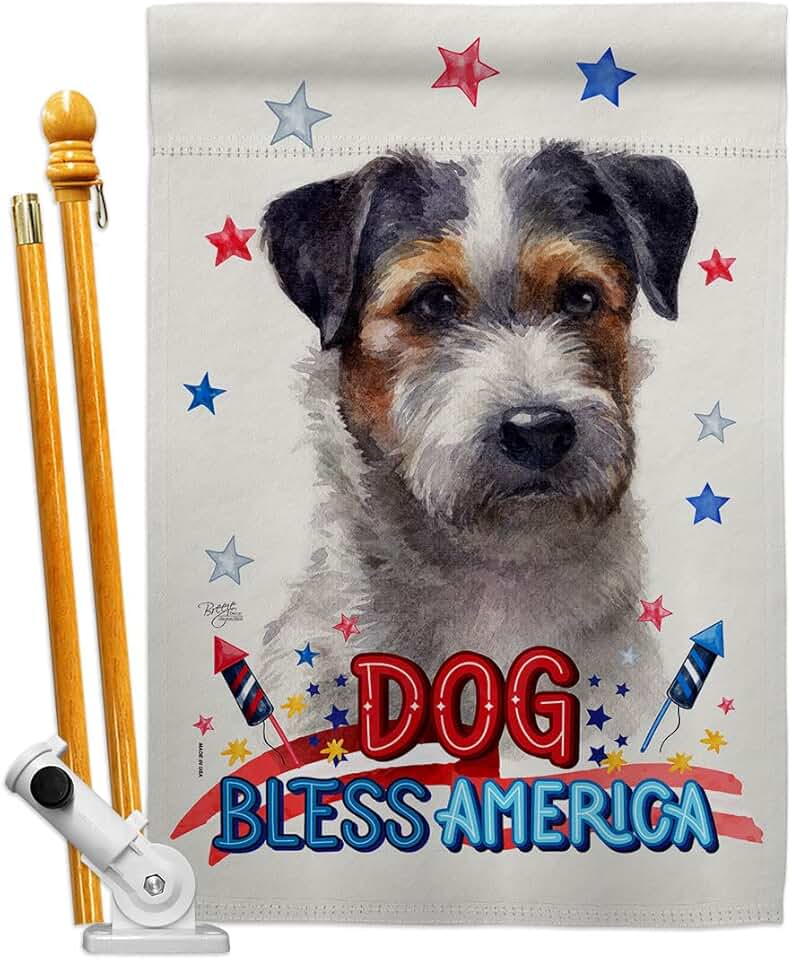 Patriotic Black Jack Russell Dog House Flag Set