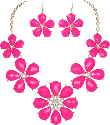 Shiny Flower Necklace and Earrings Set