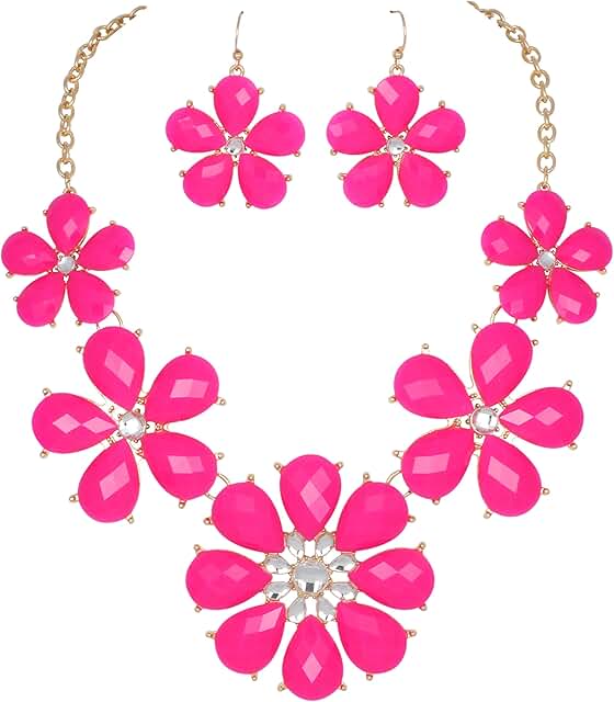 Shiny Flower Necklace and Earrings Set