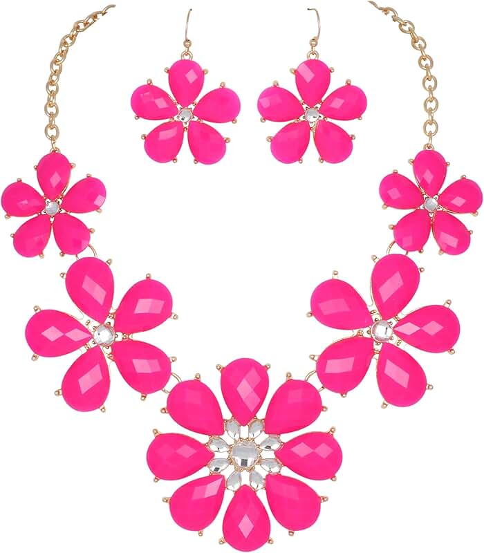 Shiny Flower Necklace and Earrings Set