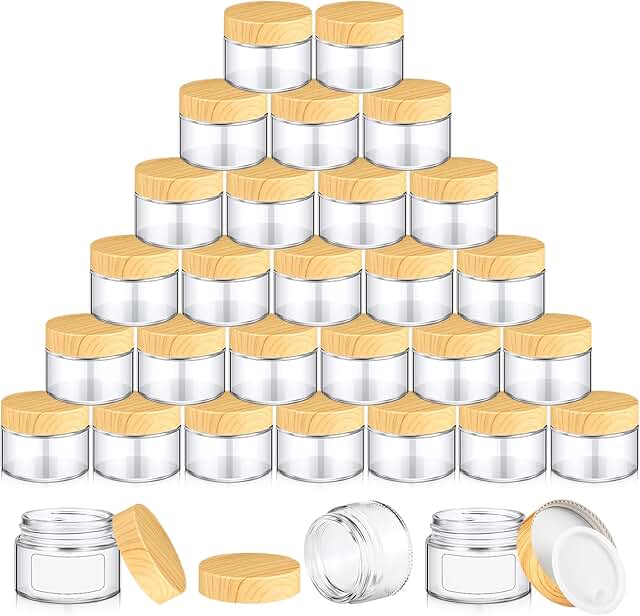 Set of 24 small 50ml glass cosmetic jars with lids