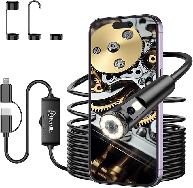 Dual Lens Endoscope Camera with Light, 1920P HD, 16.4ft Snake
