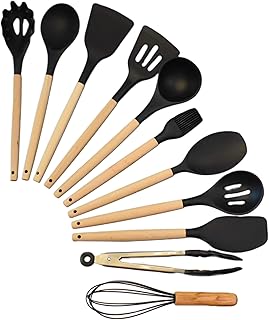 12-Piece Silicone Kitchen Utensil Set with Wood Handles