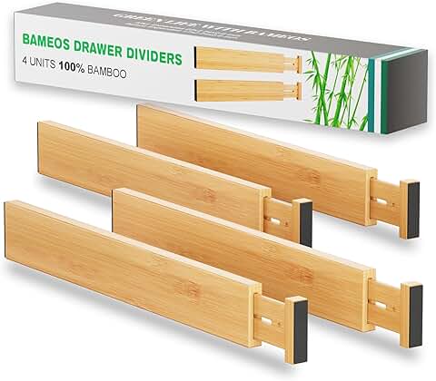 Bamboo Drawer Dividers for Kitchen and Home, 4-pack