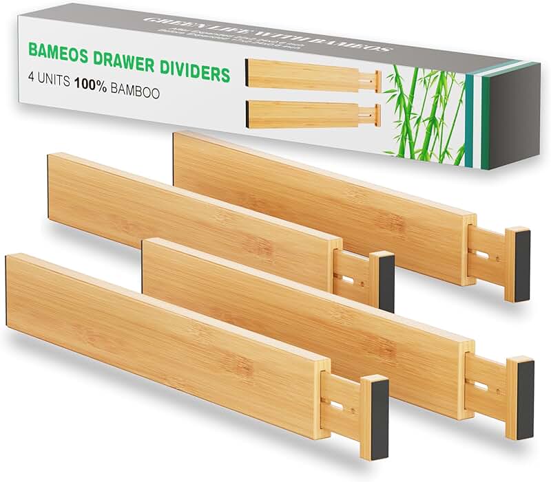 Bamboo Drawer Dividers for Kitchen and Home, 4-pack