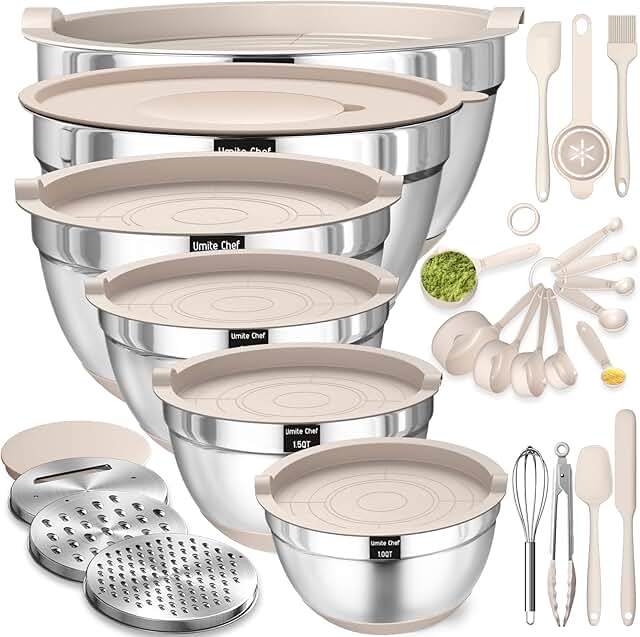 26-Piece Stainless Steel Mixing Bowls with Lids and Attachments