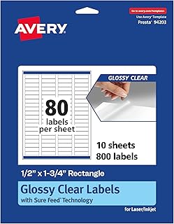 Glossy Clear Rectangle Labels, 0.5" x 1.75", 800 sheets
