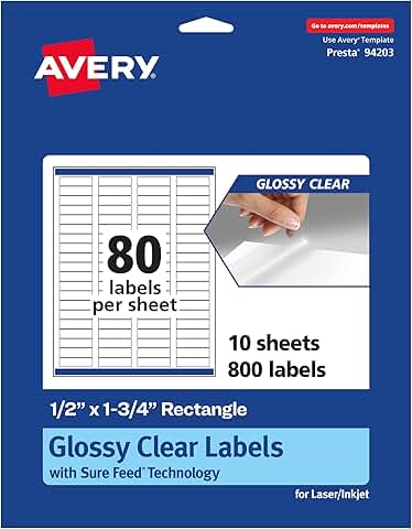 Glossy Clear Rectangle Labels, 0.5" x 1.75", 800 sheets