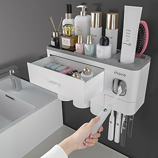 Wall-Mounted Toothbrush Holder with Dispenser and Storage