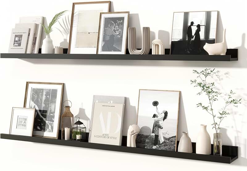 Set of 2 48-Inch Rustic Wall Shelves with Lip