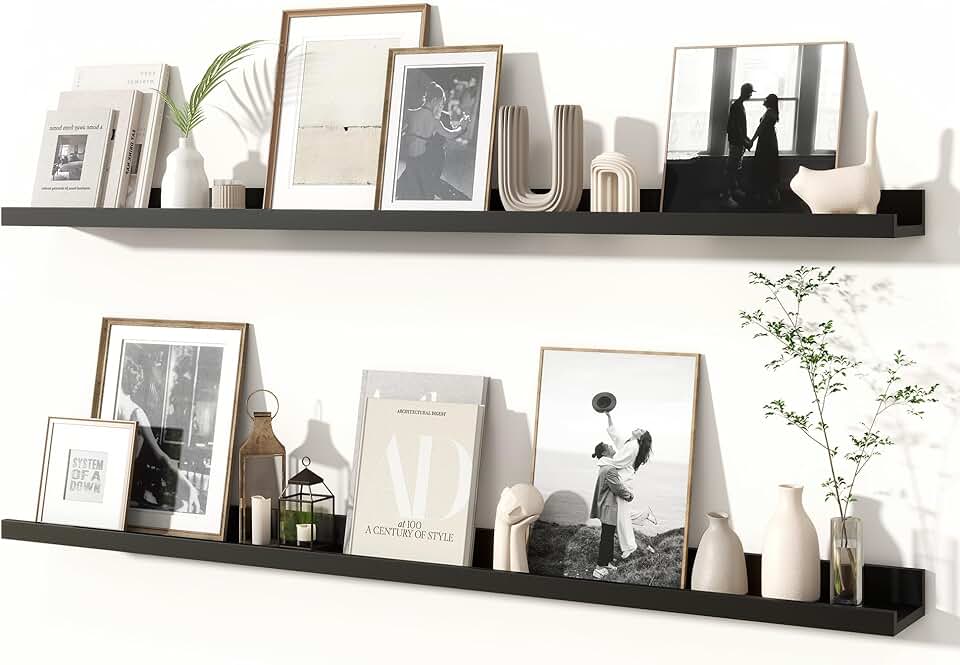 Set of 2 48-Inch Rustic Wall Shelves with Lip