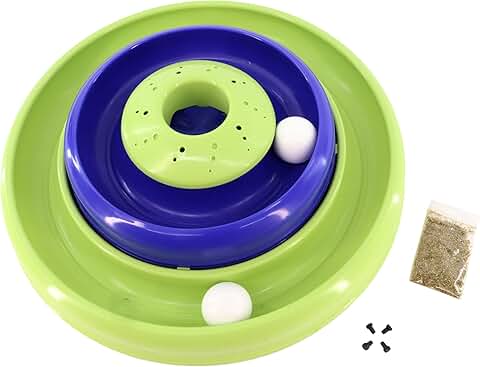 Interactive Cat Toy with Double Ball Track in Green and Blue