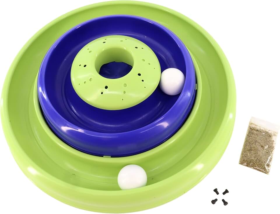 Interactive Cat Toy with Double Ball Track in Green and Blue