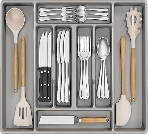 Gray 8-Compartment Plastic Silverware Organizer, 20x16 Inches