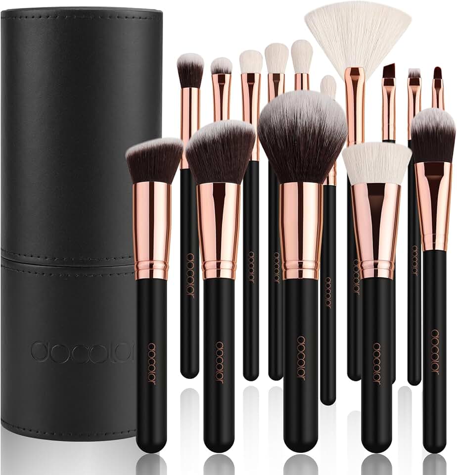 15-Piece Black Wooden Makeup Brush Set with Case