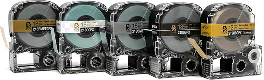 Metallic Label Tape Bundle with 5 Tapes and Ribbon