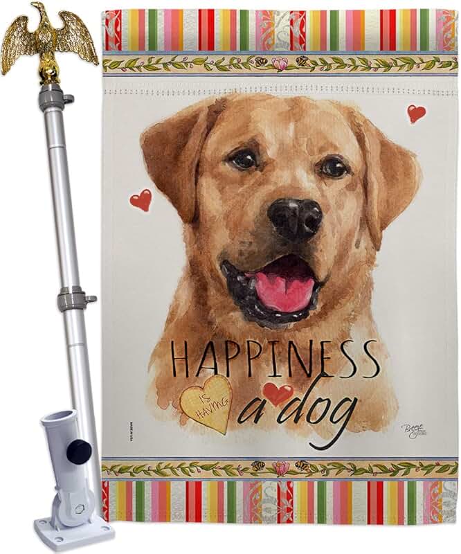 Golden Labrador Retriever House Flag with Dog and Puppy Design