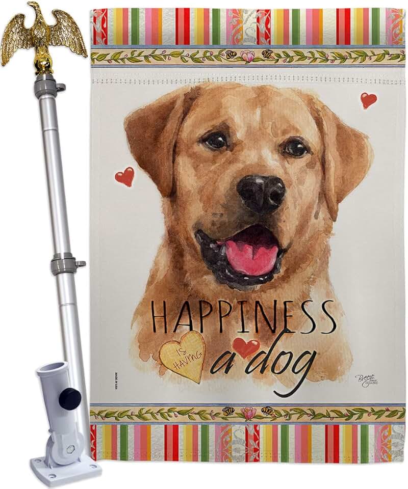 Golden Labrador Retriever House Flag with Dog and Puppy Design