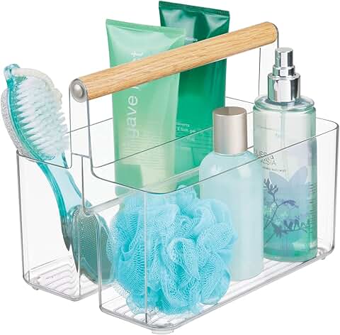 Plastic Shower Caddy with Bamboo Handle for Bathroom Storage