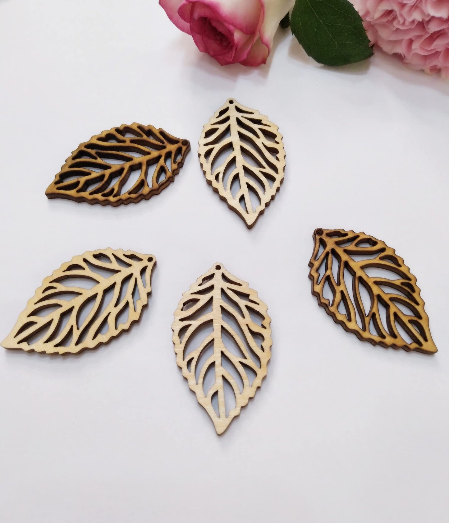 30pcs Natural Wood Leaf Earring Blanks 2"
