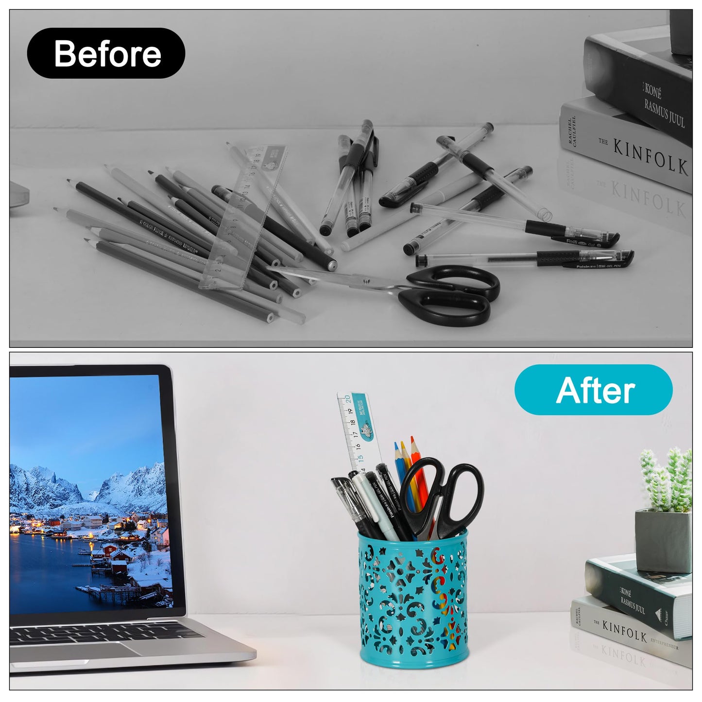 Dark Teal Metal Pen Holders for Desk, 2 Pack